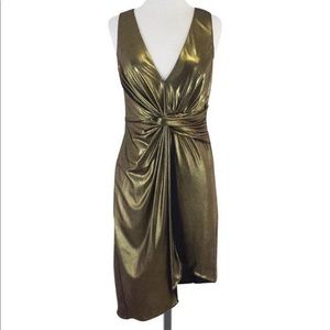 Halston Heritage Metallic Gold Faux Wrap Dress